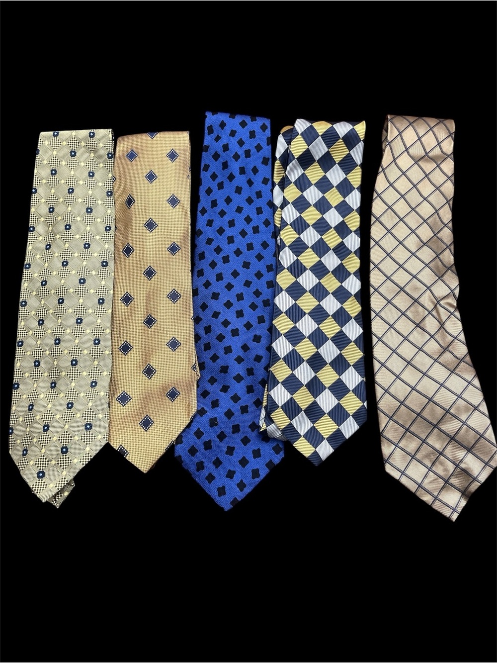 Classic Men's Neck Tie Set - Blue and Tan Patterned Ties